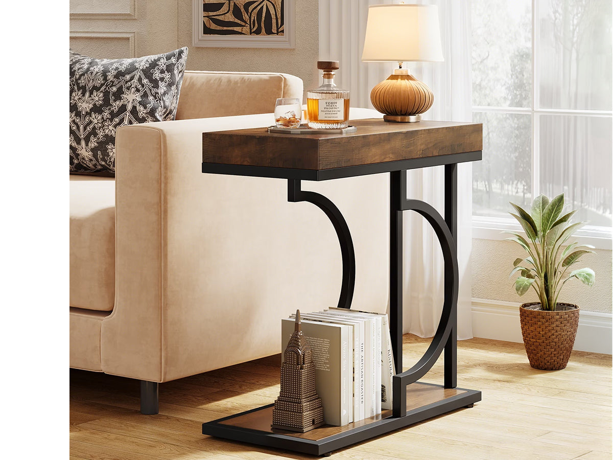 Side Table C-Shaped End Table for Sofa and Bed