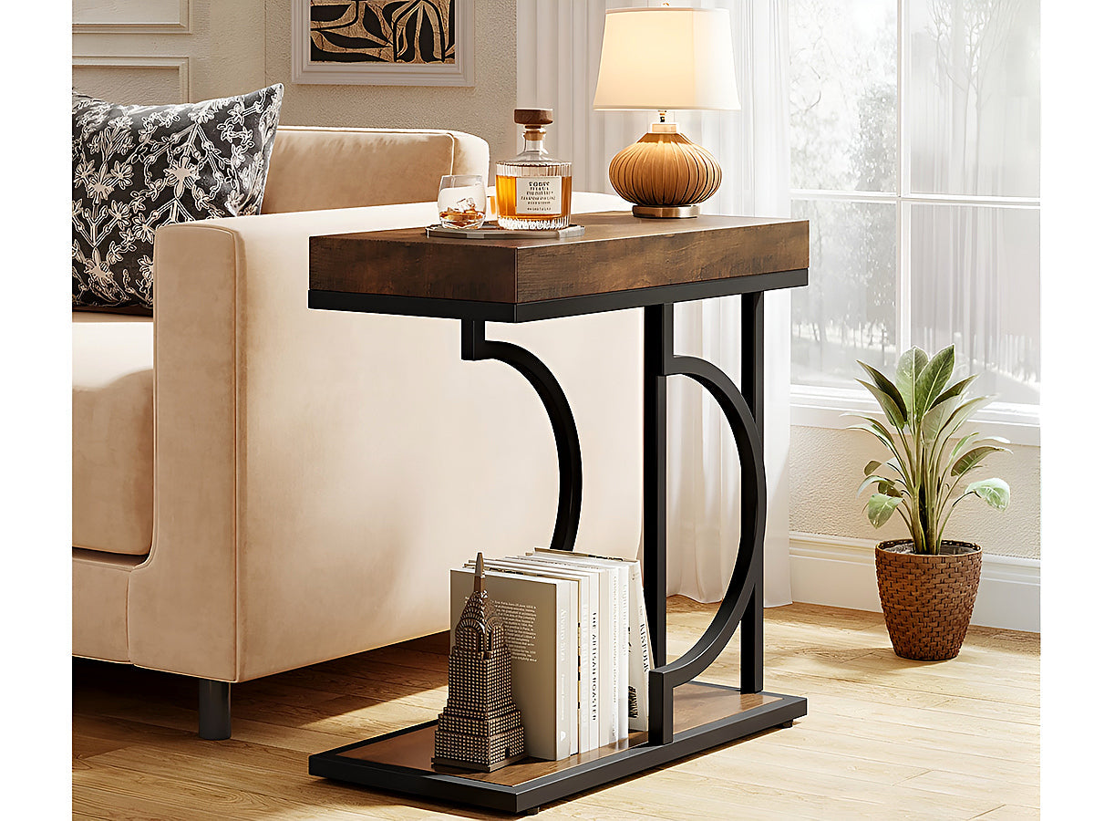Side Table C-Shaped End Table for Sofa and Bed