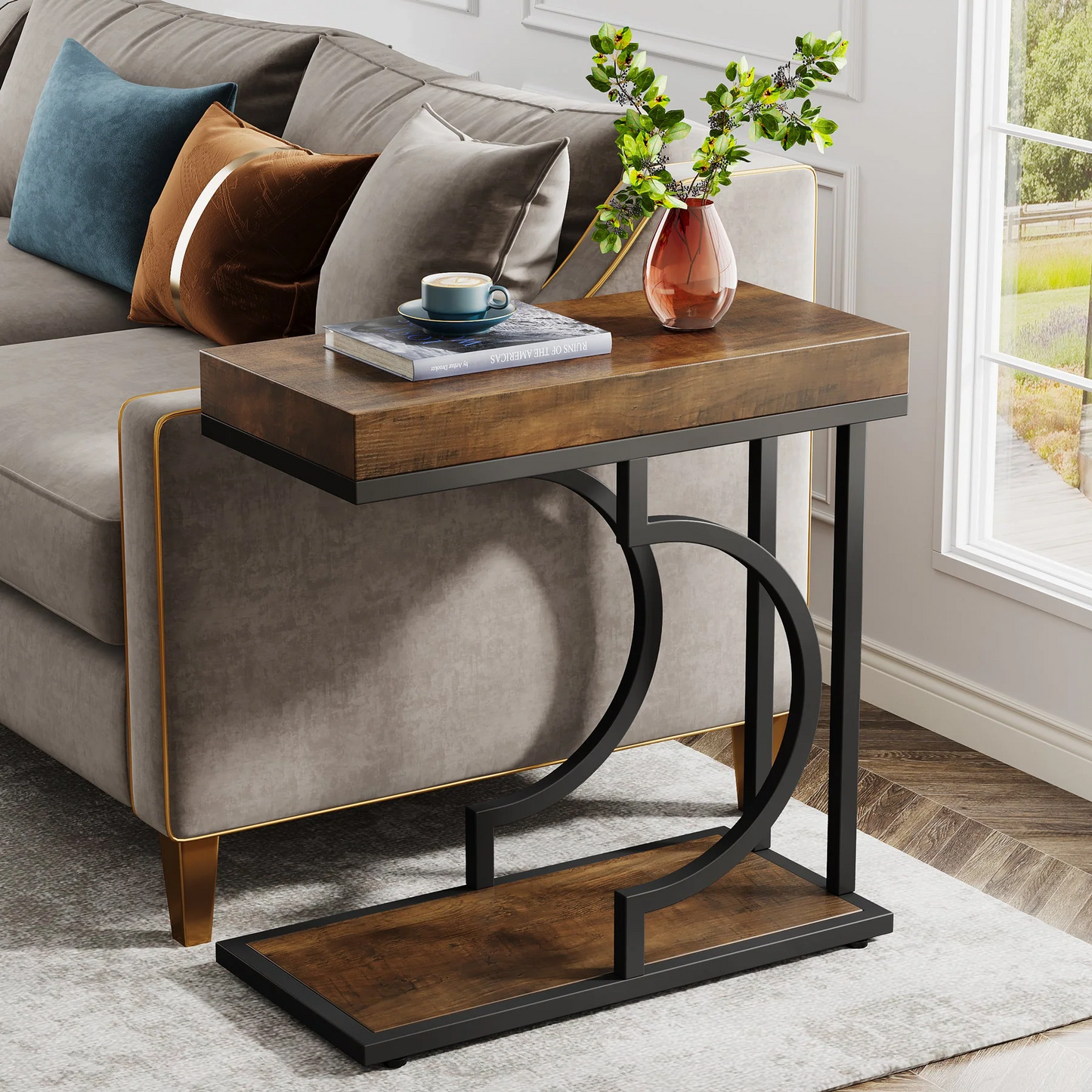 Side Table C-Shaped End Table for Sofa and Bed