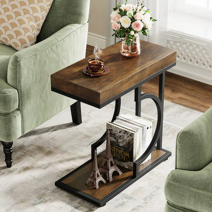 Side Table C-Shaped End Table for Sofa and Bed
