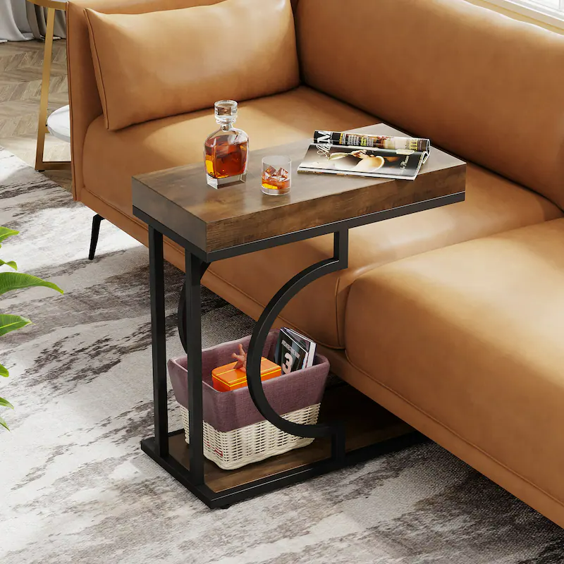 Side Table C-Shaped End Table for Sofa and Bed