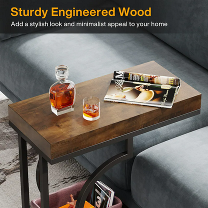 Side Table C-Shaped End Table for Sofa and Bed