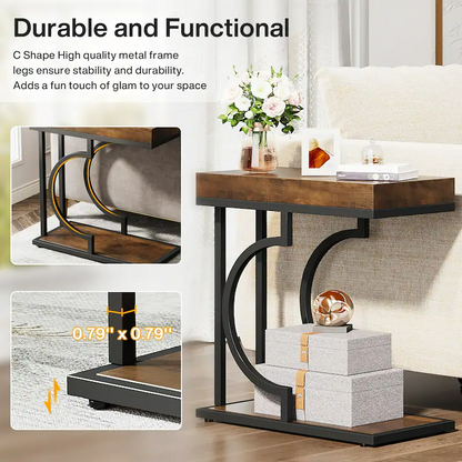 Side Table C-Shaped End Table for Sofa and Bed