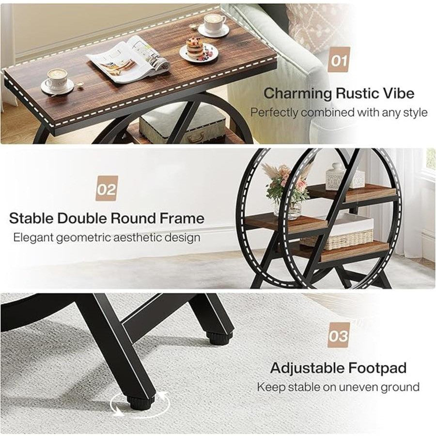 3 Tier Side Table with Storage Shelf Narrow End Table