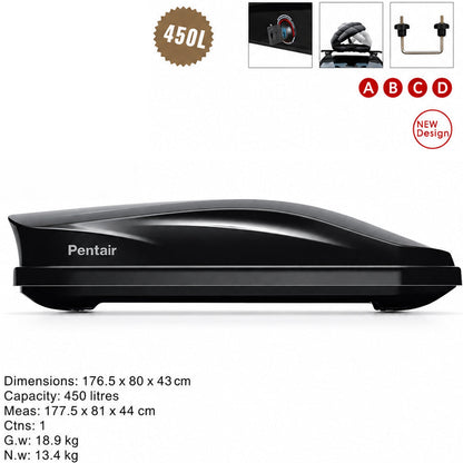 Car Roof Box with 450L Capacity – Glossy Black