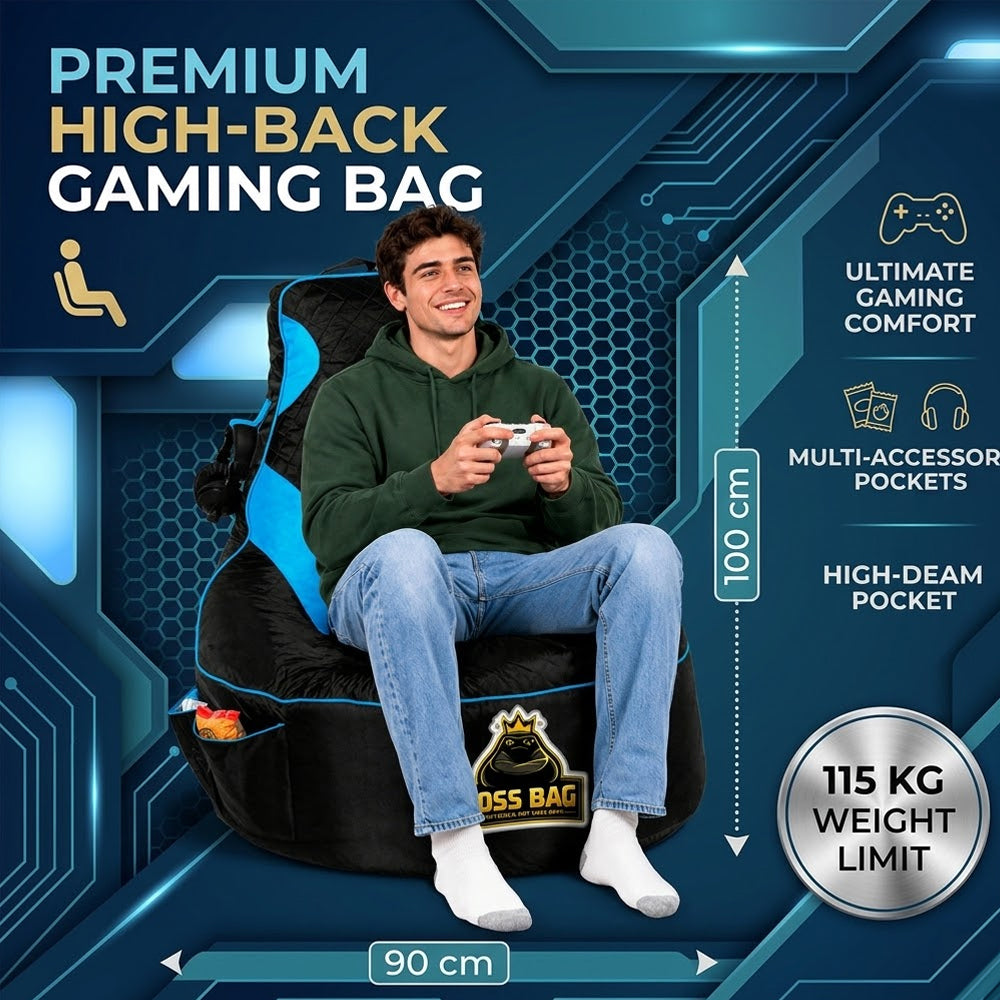 Gaming Bean Bag Chair with Side Pocket - Adult Size