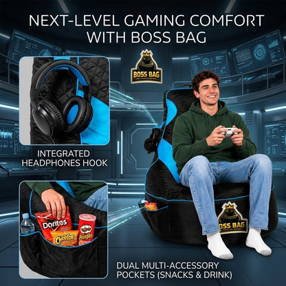 Gaming Bean Bag Chair with Side Pocket - Adult Size