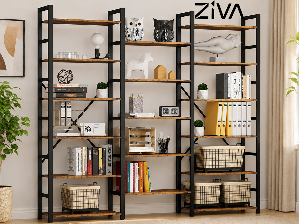 Ziva Industrial Bookshelf Bookcase 17 Shelf