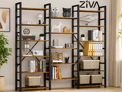 Ziva Industrial Bookshelf Bookcase 17 Shelf