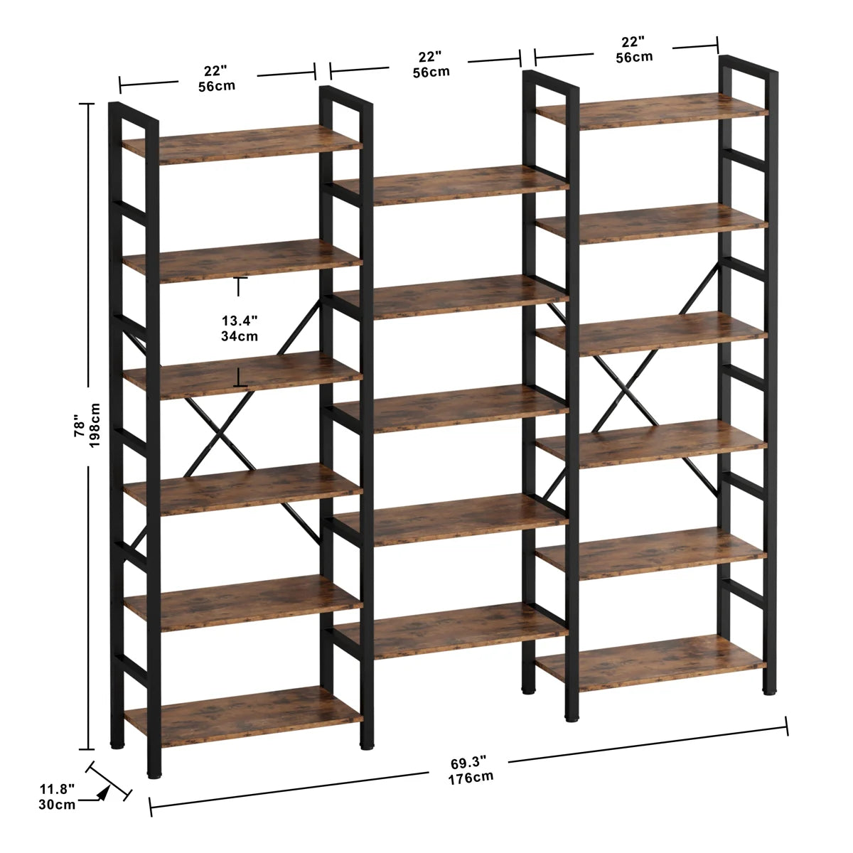 Ziva Industrial Bookshelf Bookcase 17 Shelf