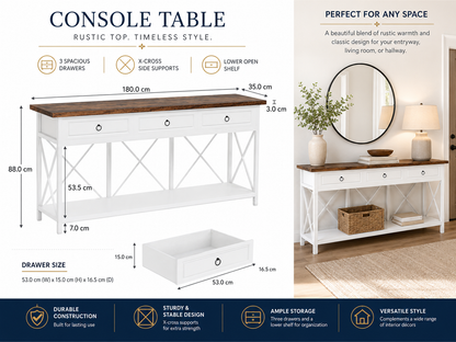 180cm Console Table Hall way Entry Table with 3 Drawers