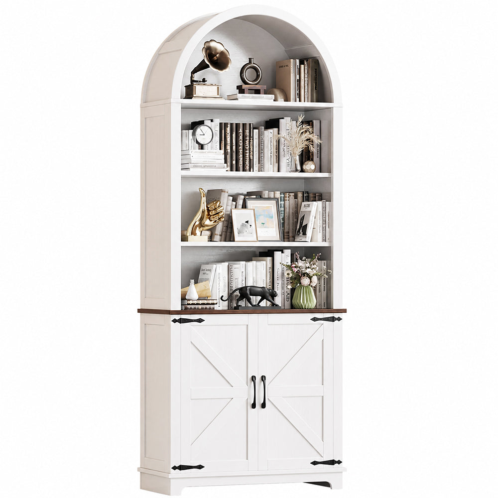 Ziva Arched Bookshelf Bookcase with Doors 6-Tier
