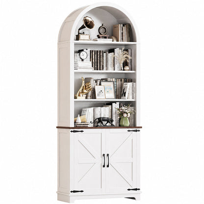 Ziva Arched Bookshelf Bookcase with Doors 6-Tier