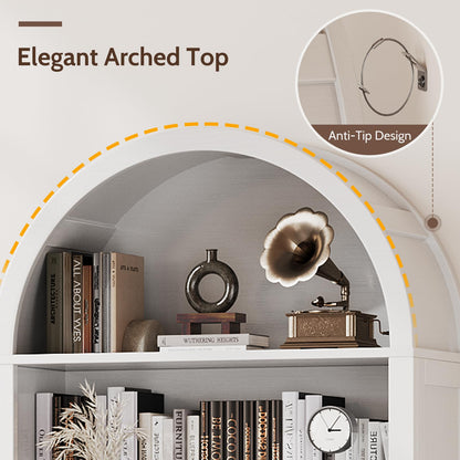 Ziva Arched Bookshelf Bookcase with Doors 6-Tier