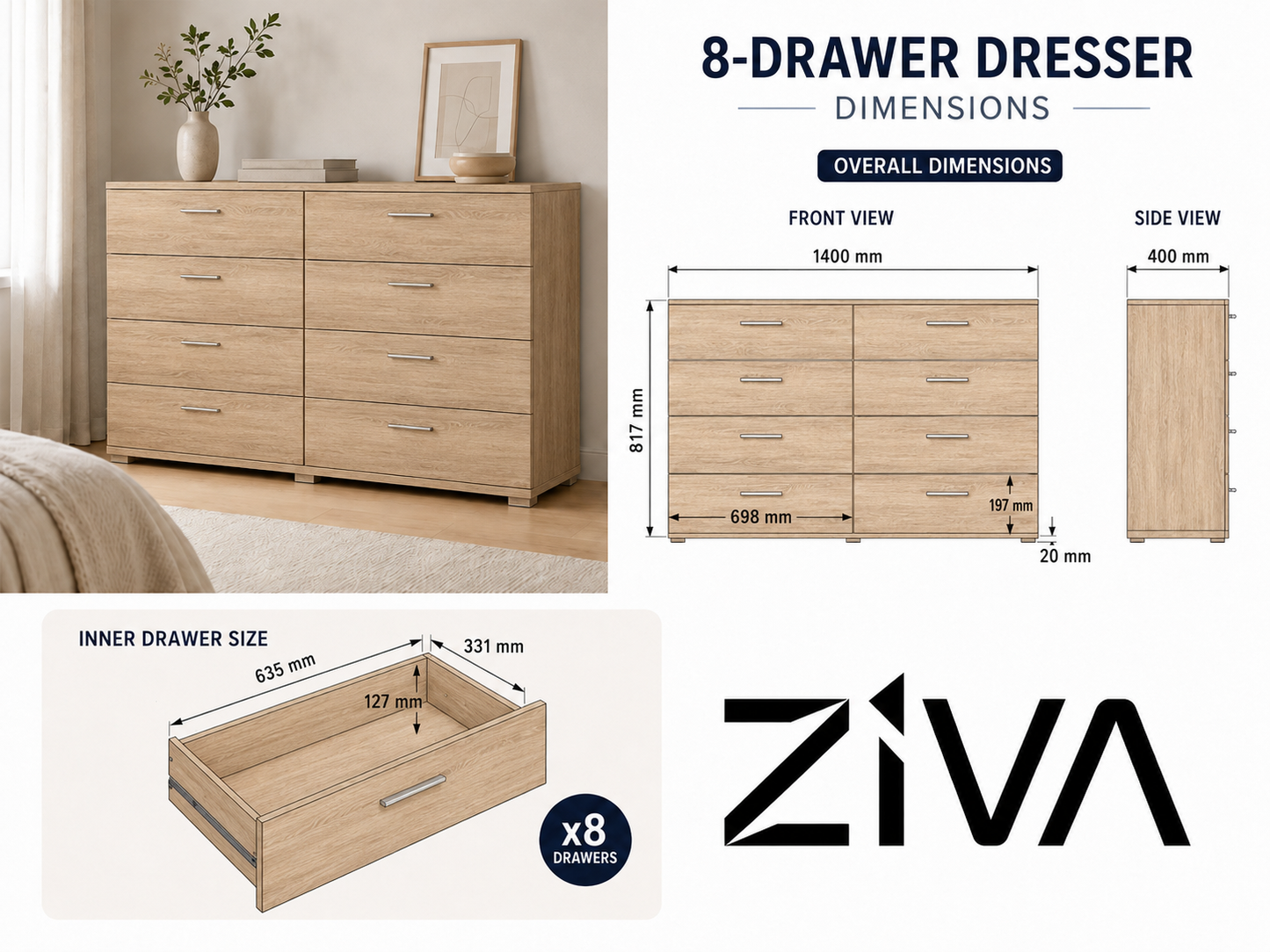 Ziva 8-Drawer Lowboy