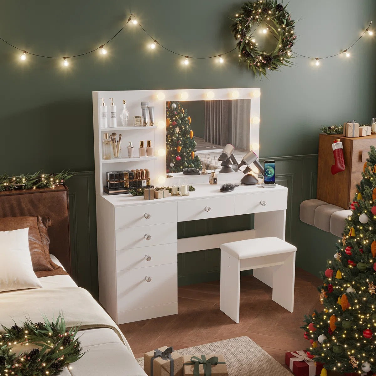 ZiVa LED Vanity Mirror Dressing Table with Stool