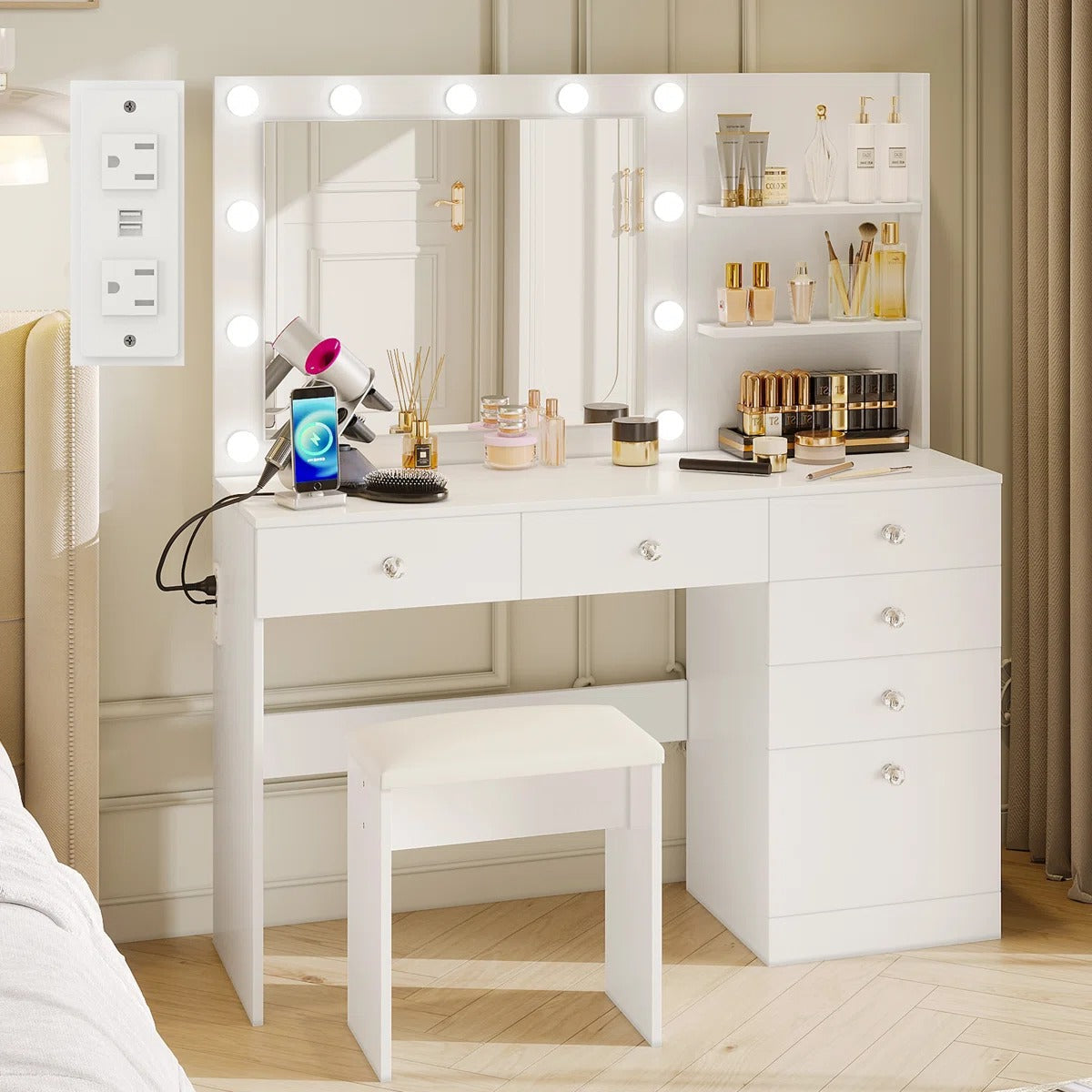 ZiVa LED Vanity Mirror Dressing Table with Stool