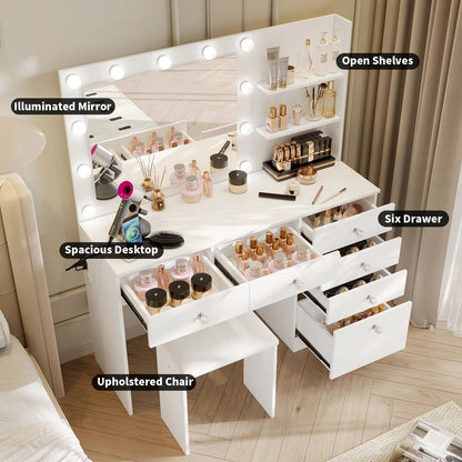 ZiVa LED Vanity Mirror Dressing Table with Stool