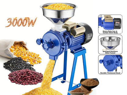 3000W Electric Grain Mill Grinder Machine for Commercial Home Coffee Bean Spice Corn Wheat Flour Rice Nut Cereal Tofu Sorghum Milling Refining