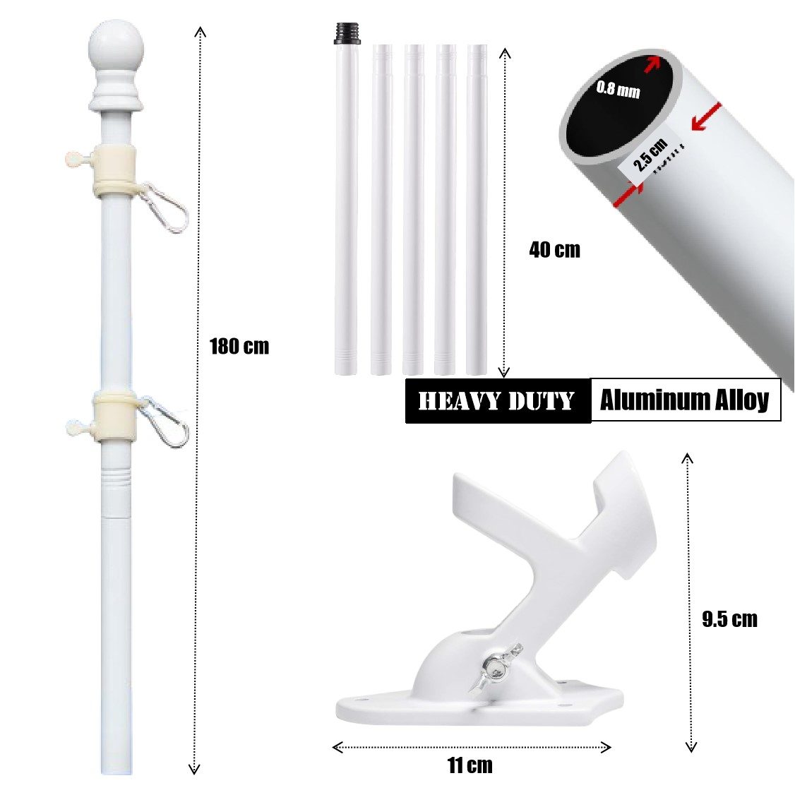 Flag Pole Holder Kit Aluminum Porch Flagpole with Bracket