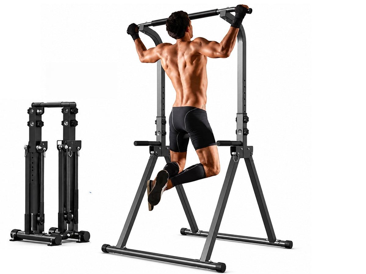 Foldable Power Tower Pull Up Bar & Dip Station with Bench
