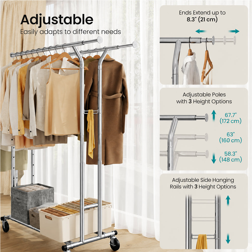 Heavy Duty Double Hanging Rails Metal Garment Rack Stand