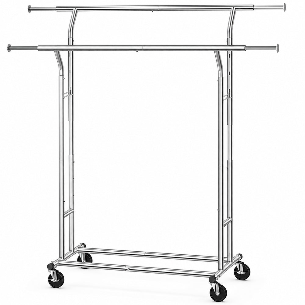 Heavy Duty Double Hanging Rails Metal Garment Rack Stand