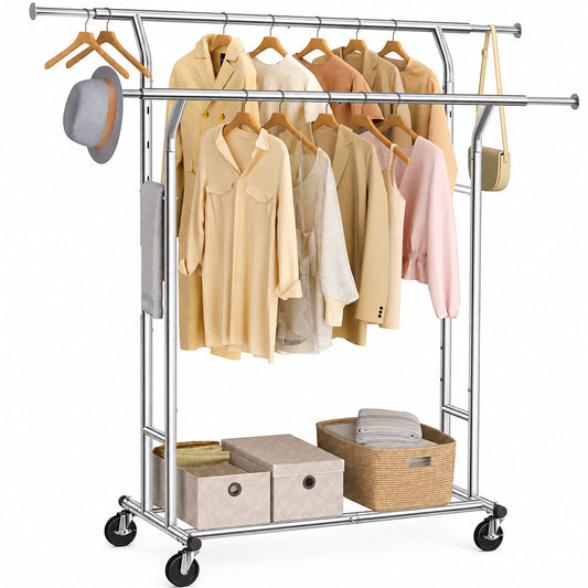 Heavy Duty Double Hanging Rails Metal Garment Rack Stand