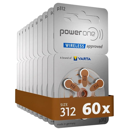 Power one P312 size 312 Hearing Aid Batteries 60 Pack