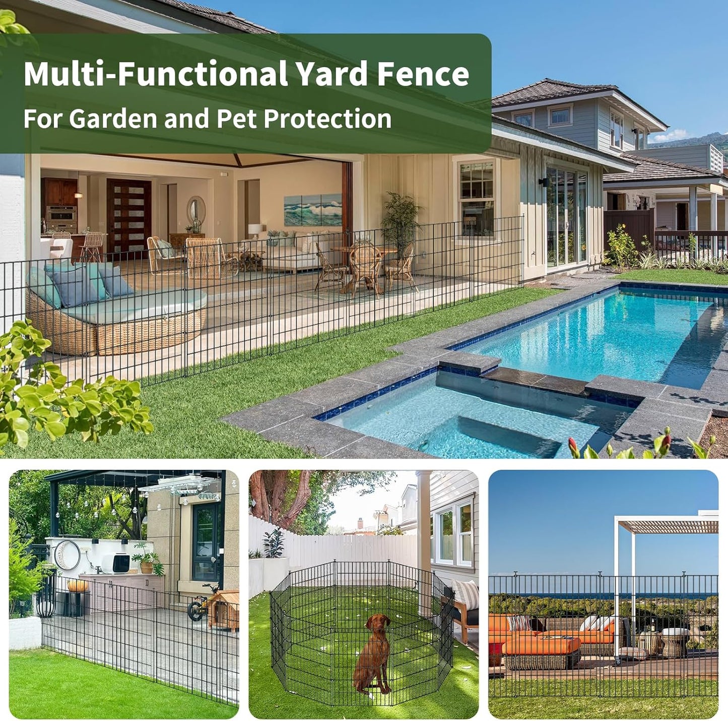10 Pack Metal Garden Barrier Fence - 80x69cm Animal Fence Panels, Decorative Garden Border