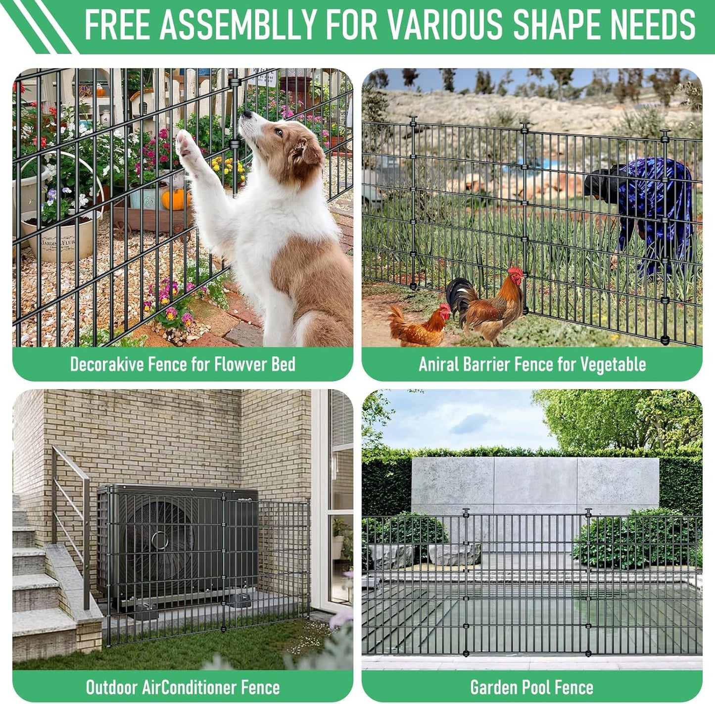 10 Pack Metal Garden Barrier Fence - 80x69cm Animal Fence Panels, Decorative Garden Border