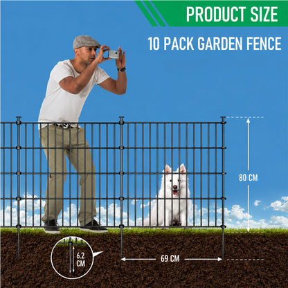 10 Pack Metal Garden Barrier Fence - 80x69cm Animal Fence Panels, Decorative Garden Border