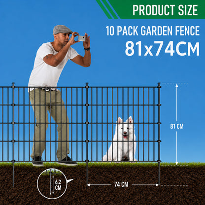 10 Pack Metal Garden Barrier Fence - 80x69cm Animal Fence Panels, Decorative Garden Border