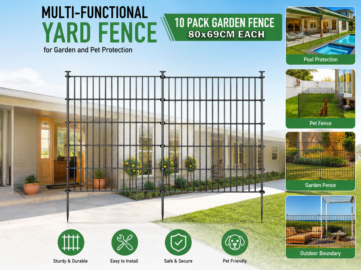 10 Pack Metal Garden Barrier Fence - 80x69cm Animal Fence Panels, Decorative Garden Border
