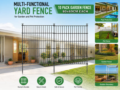 10 Pack Metal Garden Barrier Fence - 80x69cm Animal Fence Panels, Decorative Garden Border