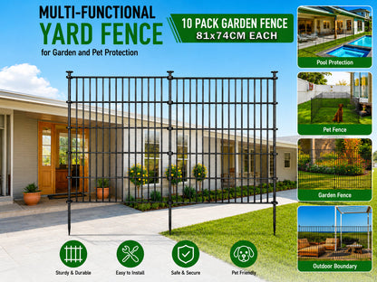 10 Pack Metal Garden Barrier Fence - 80x69cm Animal Fence Panels, Decorative Garden Border