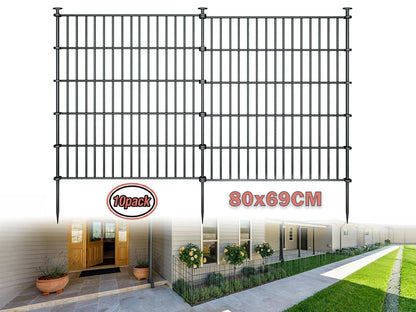 10 Pack Metal Garden Barrier Fence - 80x69cm Animal Fence Panels, Decorative Garden Border