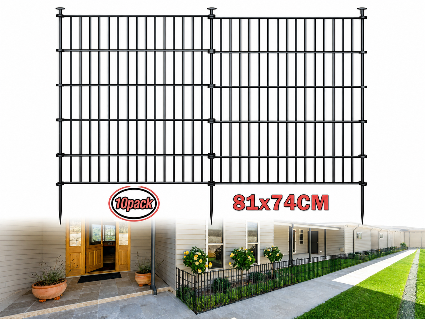 10 Pack Metal Garden Barrier Fence - 80x69cm Animal Fence Panels, Decorative Garden Border