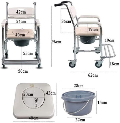 Mobile Shower Toilet Commode Chair Bath Wheelchair 4 in 1 Bath Stool Folding with Arms