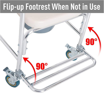 Mobile Shower Toilet Commode Chair Bath Wheelchair 4 in 1 Bath Stool Folding with Arms