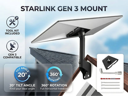 Gen 3 Mount for Starlink, 360° Rotatable Roof & Wall Mount for V3 Starlink