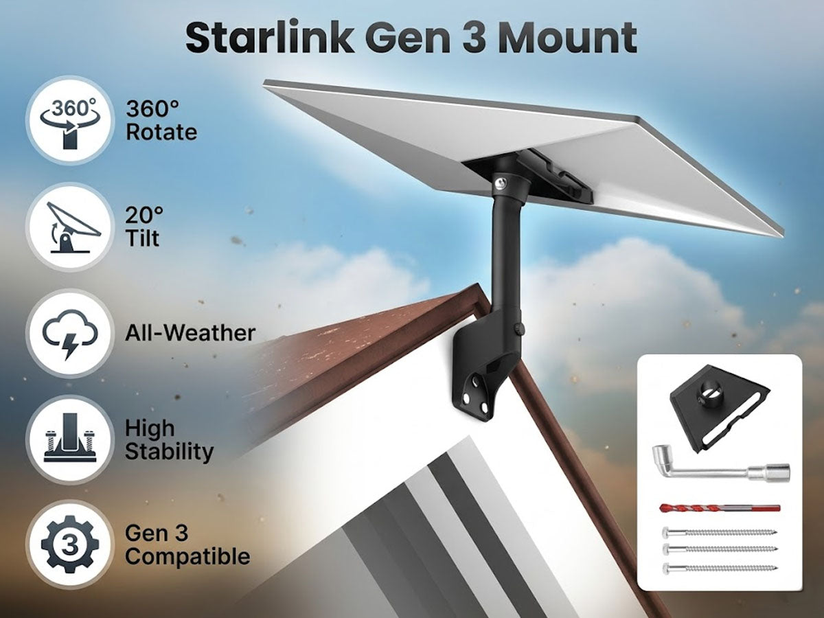 Gen 3 Mount for Starlink, 360° Rotatable Roof & Wall Mount for V3 Starlink