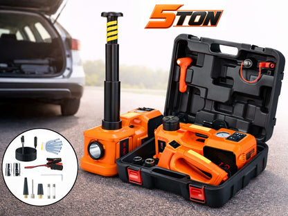 5Ton 12V Car Electric Hydraulic Floor Jack Lift + Impact Wrench Kit Box 3 in 1