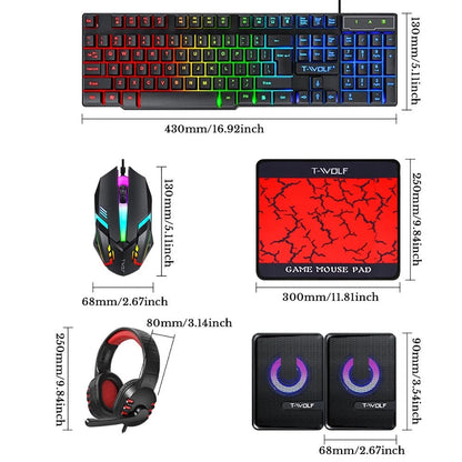 5 in 1 Layout Wired 104 Keys Gaming Keyboard Mouse Headphone Speaker RGB PC Xbox