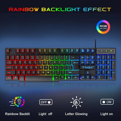 5 in 1 Layout Wired 104 Keys Gaming Keyboard Mouse Headphone Speaker RGB PC Xbox
