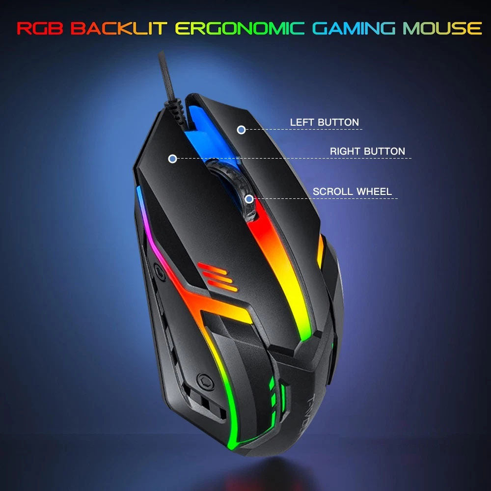 5 in 1 Layout Wired 104 Keys Gaming Keyboard Mouse Headphone Speaker RGB PC Xbox