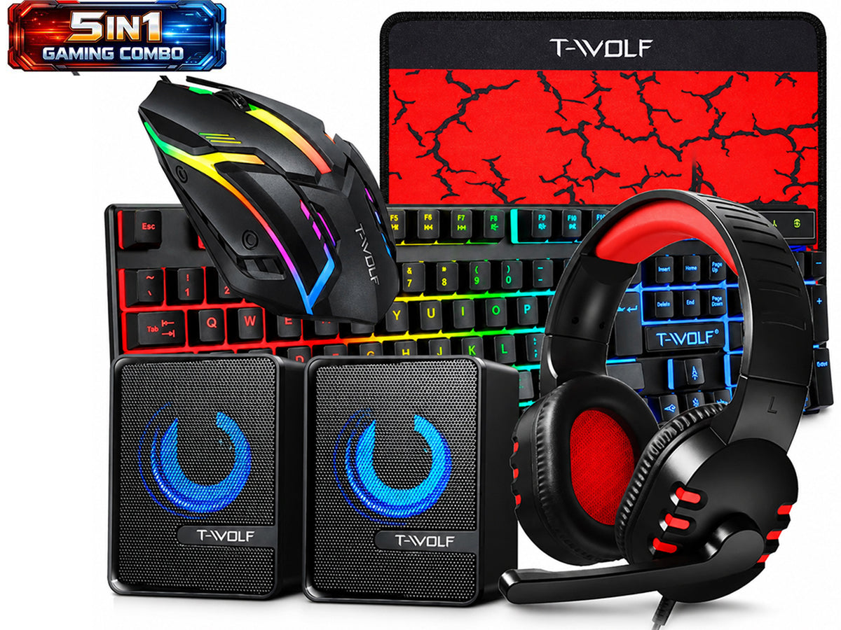 5 in 1 Layout Wired 104 Keys Gaming Keyboard Mouse Headphone Speaker RGB PC Xbox