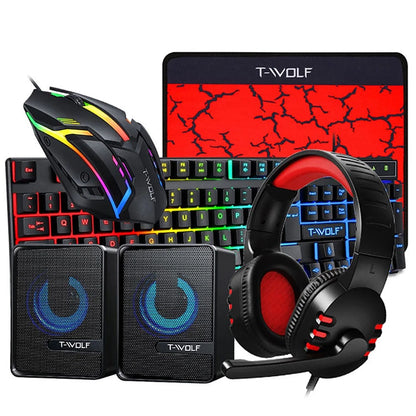 5 in 1 Layout Wired 104 Keys Gaming Keyboard Mouse Headphone Speaker RGB PC Xbox