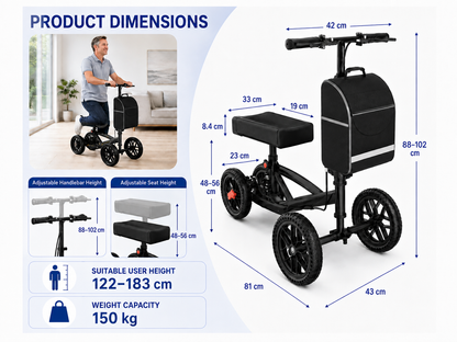 Knee Scooter Walker Steerable Mobility Walking Equipment Wheelchair Medical Crutch Broken Foot Ankle Leg Surgery Injury