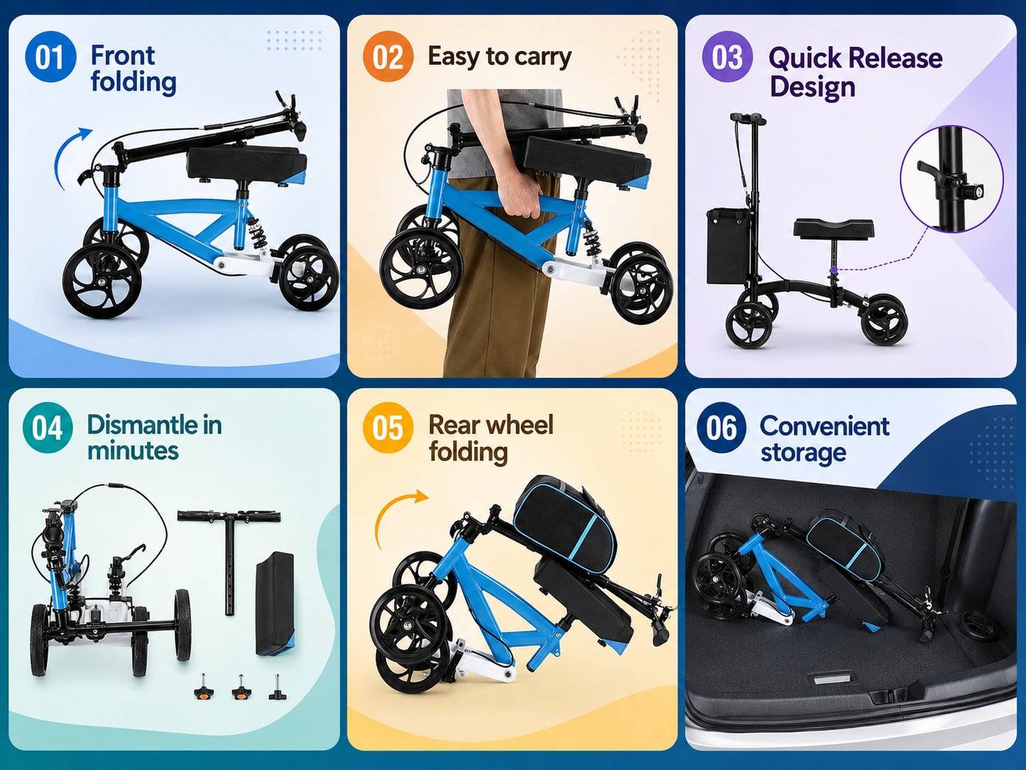 Knee Scooter Walker Steerable Mobility Walking Equipment Wheelchair Medical Crutch Broken Foot Ankle Leg Surgery Injury